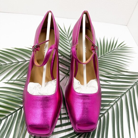 Lisa Vicky Shoes Womens Size 9 Platform Mary Jane Heels NOTICE-V Raspberry Metal - Picture 4 of 12
